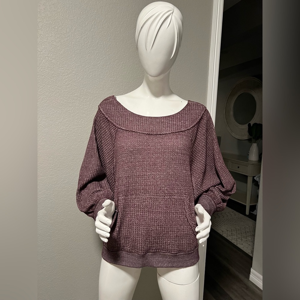 We The Free Westend Purple Waffle Knit Thermal Top Sz XS
